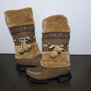 NEW Brown Faux Fur-Plush & Suede Fashionable WnterLace Up Mid Calf Boots 41/10
